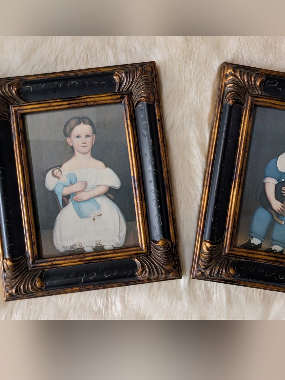 Pair of Vintage Peter Tillou Framed Prints Early American Children Portraits